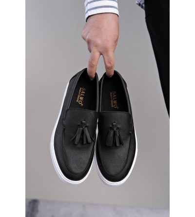 SLW153 Bloom Bağcıksız Püsküllü Cilt Erkek Günlük Spor Klasik Ayakkabı CBT - Siyah