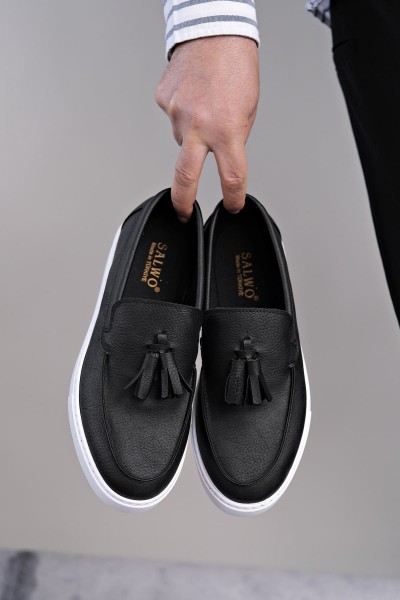 SLW153 Bloom Bağcıksız Püsküllü Cilt Erkek Günlük Spor Klasik Ayakkabı CBT - Siyah