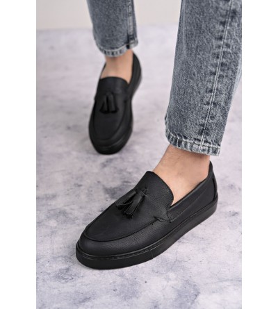 SLW153 Bloom Bağcıksız Püsküllü Cilt Erkek Günlük Spor Klasik Ayakkabı CST - Siyah