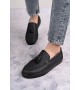 SLW153 Bloom Bağcıksız Püsküllü Cilt Erkek Günlük Spor Klasik Ayakkabı CST - Siyah