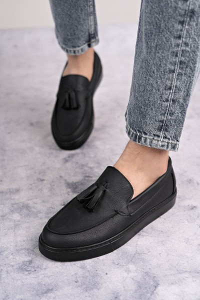 SLW153 Bloom Bağcıksız Püsküllü Cilt Erkek Günlük Spor Klasik Ayakkabı CST - Siyah