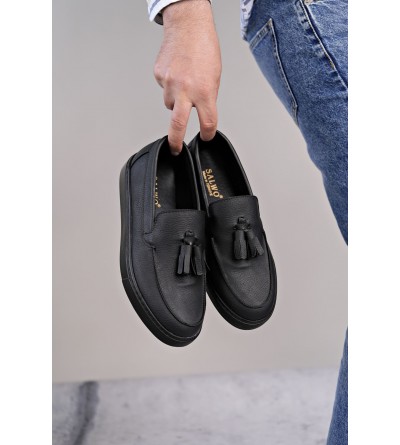 SLW153 Bloom Bağcıksız Püsküllü Cilt Erkek Günlük Spor Klasik Ayakkabı CST - Siyah