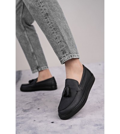 SLW153 Bloom Bağcıksız Püsküllü Cilt Erkek Günlük Spor Klasik Ayakkabı CST - Siyah