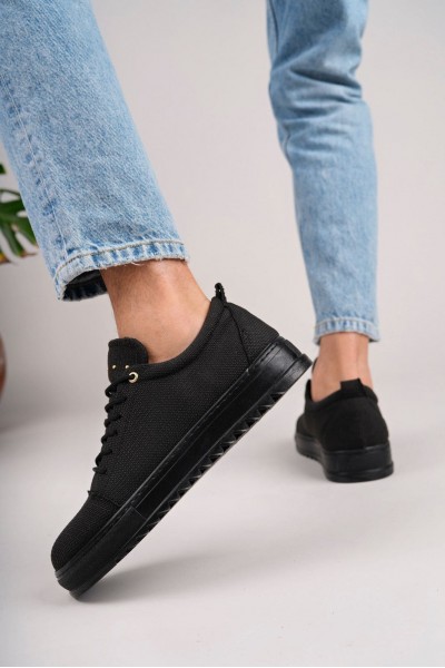 SLW152 Cool Bağcıklı Keten Erkek Günlük Spor Klasik Ayakkabı KST - Siyah