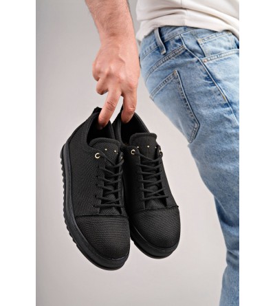 SLW152 Cool Bağcıklı Keten Erkek Günlük Spor Klasik Ayakkabı KST - Siyah