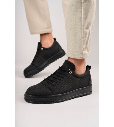 SLW152 Cool Bağcıklı Keten Erkek Günlük Spor Klasik Ayakkabı KST - Siyah