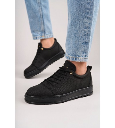 SLW152 Cool Bağcıklı Keten Erkek Günlük Spor Klasik Ayakkabı KST - Siyah