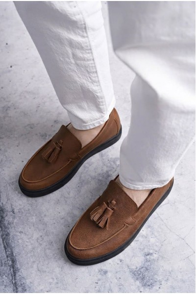 SLW153 Bloom Bağcıksız Püsküllü Cilt Erkek Günlük Spor Klasik Ayakkabı CST - Taba